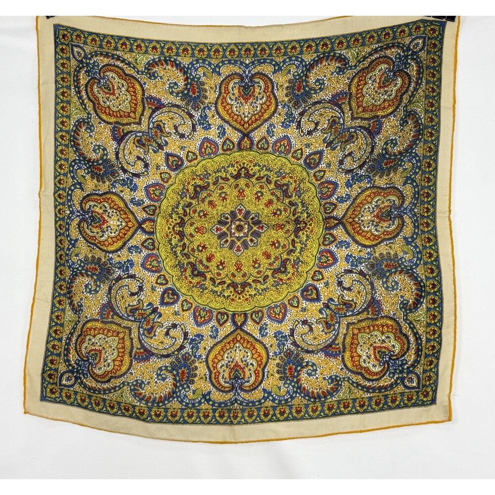 VTG BURMEL HAND-ROLLED ALL WOOL SQUARE SCARF PAISLEY ABSTRACT 24" X 26"